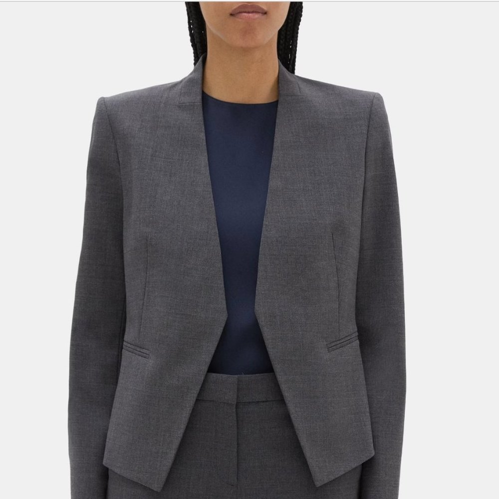 Theory Women's Gray Tailored Open-Front Blazer